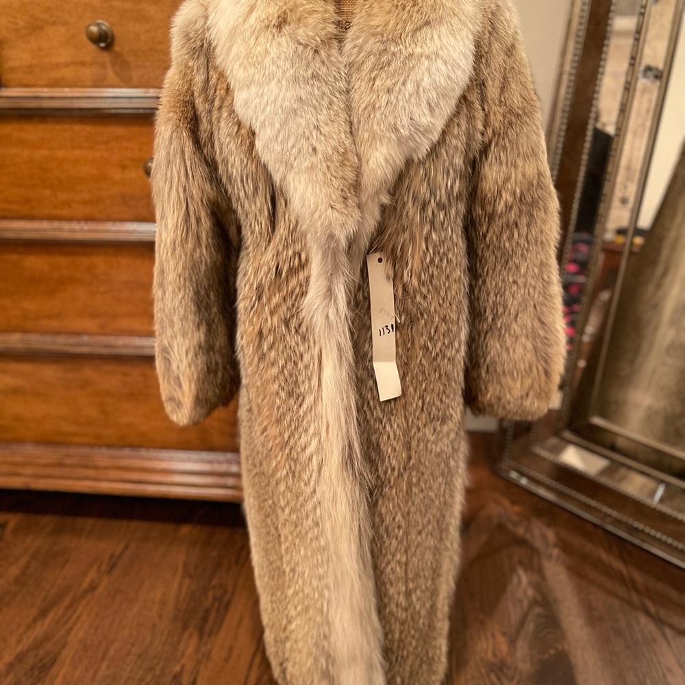 Long authentic coyote fur coat.